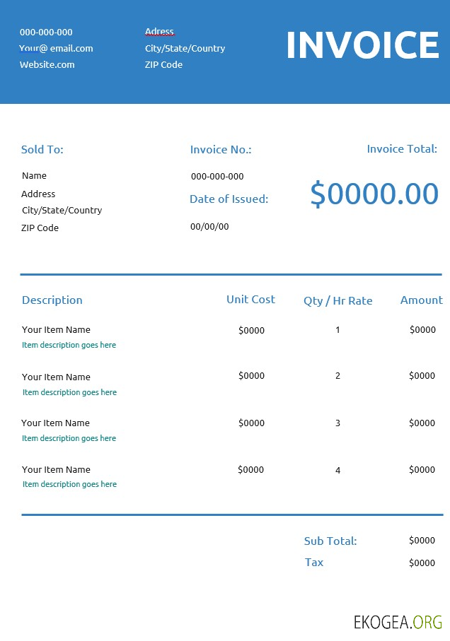 Modèle de facture commerciale générique